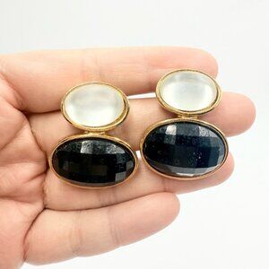 1992 Avon Black Hollywood Lights Goldtone Earrings